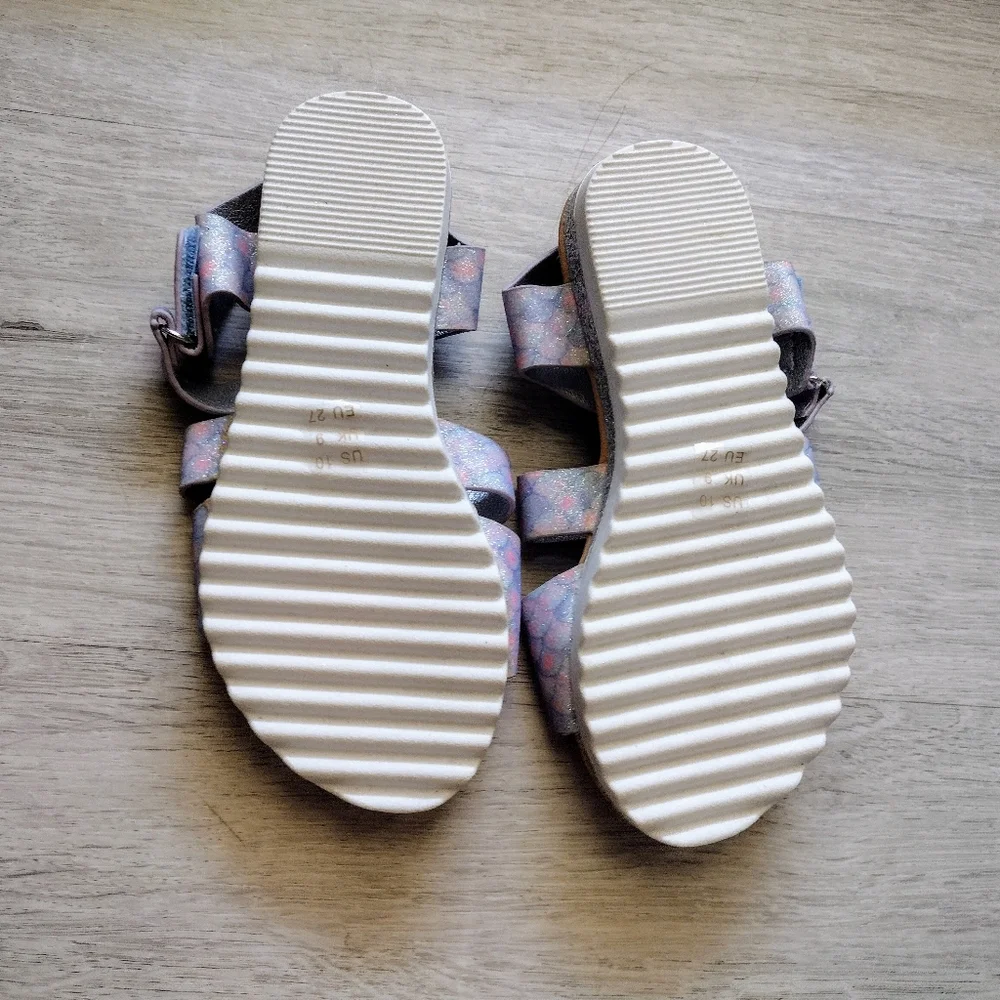 Fab Kids Toddler Little Girl Glitter Mermaid Sandals Size 10 Velcro Closure NEW